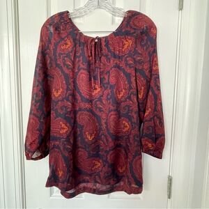 LOFT Paisley Print Women's Top - Orange and Blue size Medium